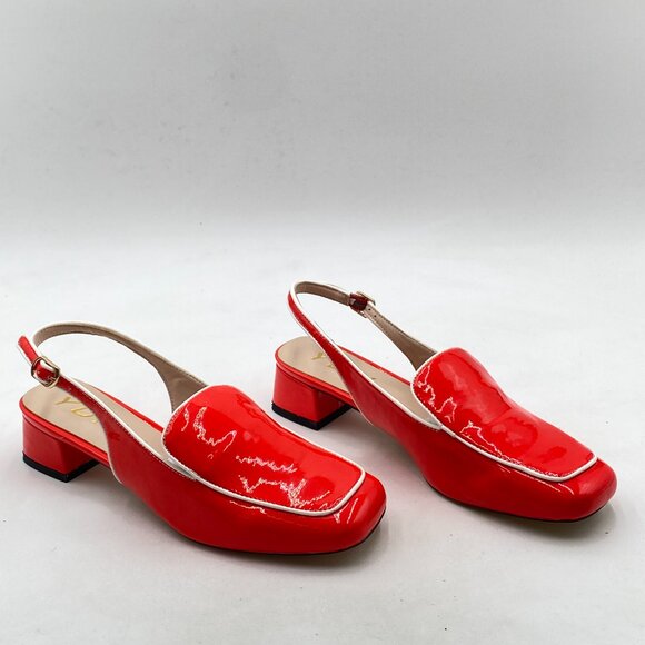 YDN Red Closed Square Toe Block Low Heels Slingback Formal Loafer Dressy Pump - Picture 2 of 8